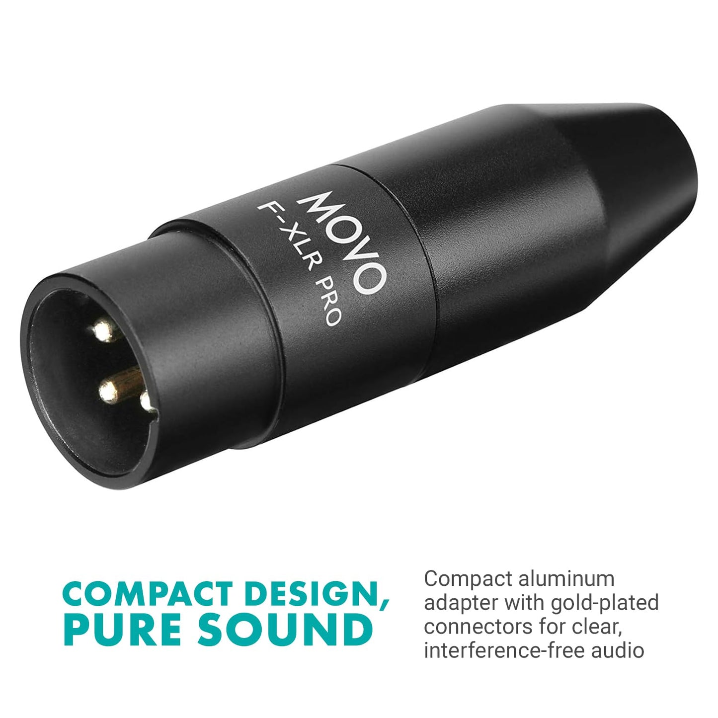Movo FXLR-PRO 3.5mm (TRS) Mini-Jack Female Microphone Adapter to 3-pin XLR Male Connector with Integrated Phantom Power Converter
