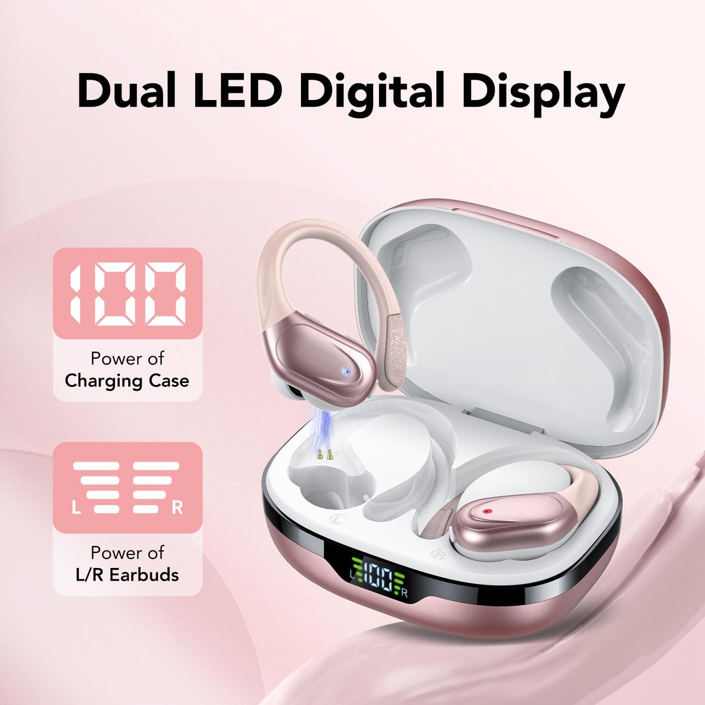 Ear buds Wireless Earbuds Bluetooth 5.3 Headphones 60hrs Playtime with Digital Display Sports Wireless Headphones with Earhook Deep Bass IPX7