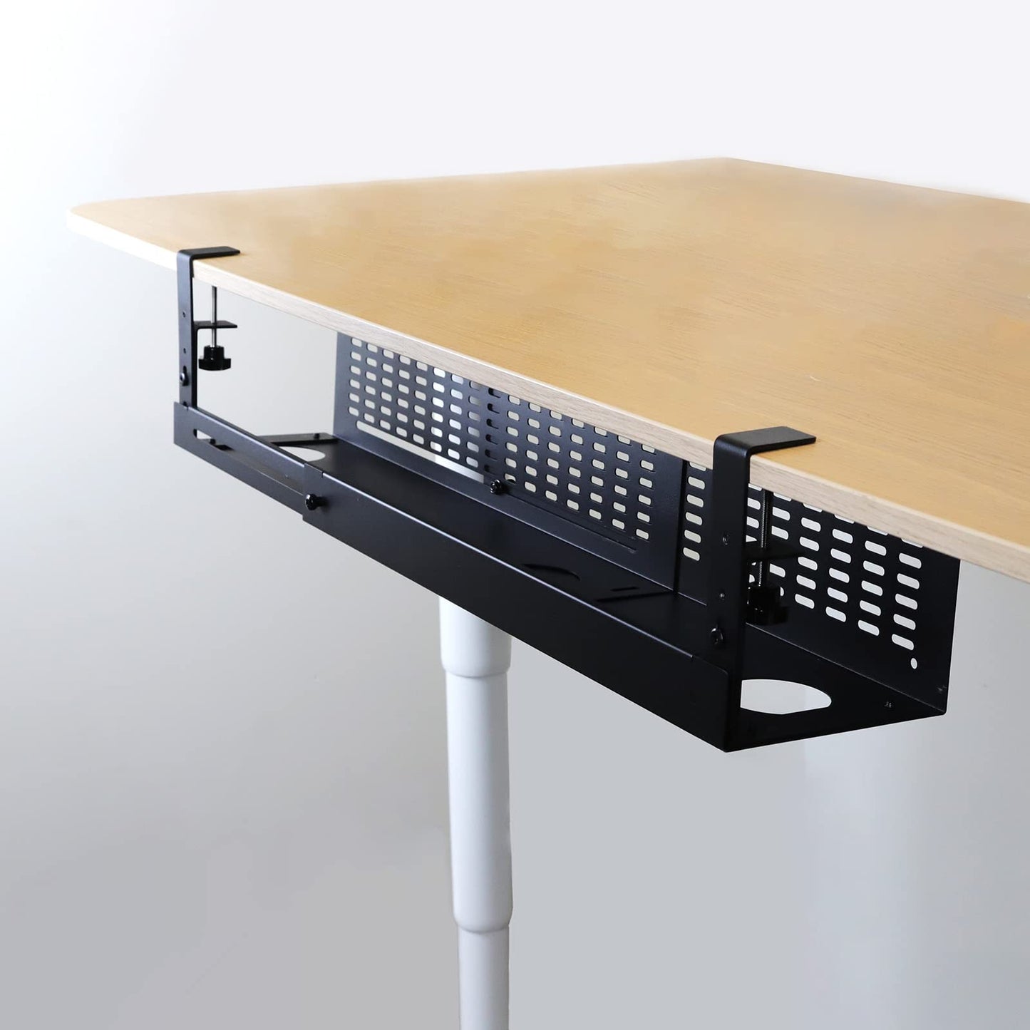 AEONS Under Desk Cable Management Tray Kit - Horizontal Adjustable up to 41” Removable C Clamp Mount Reversible Computer Cord Raceway and Modesty