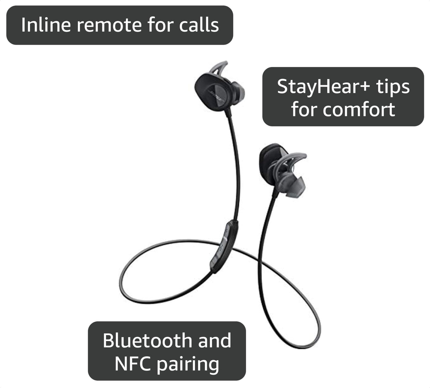 Bose SoundSport, Wireless Earbuds, (Sweatproof Bluetooth Headphones for Running and Sports), Black (Renewed)