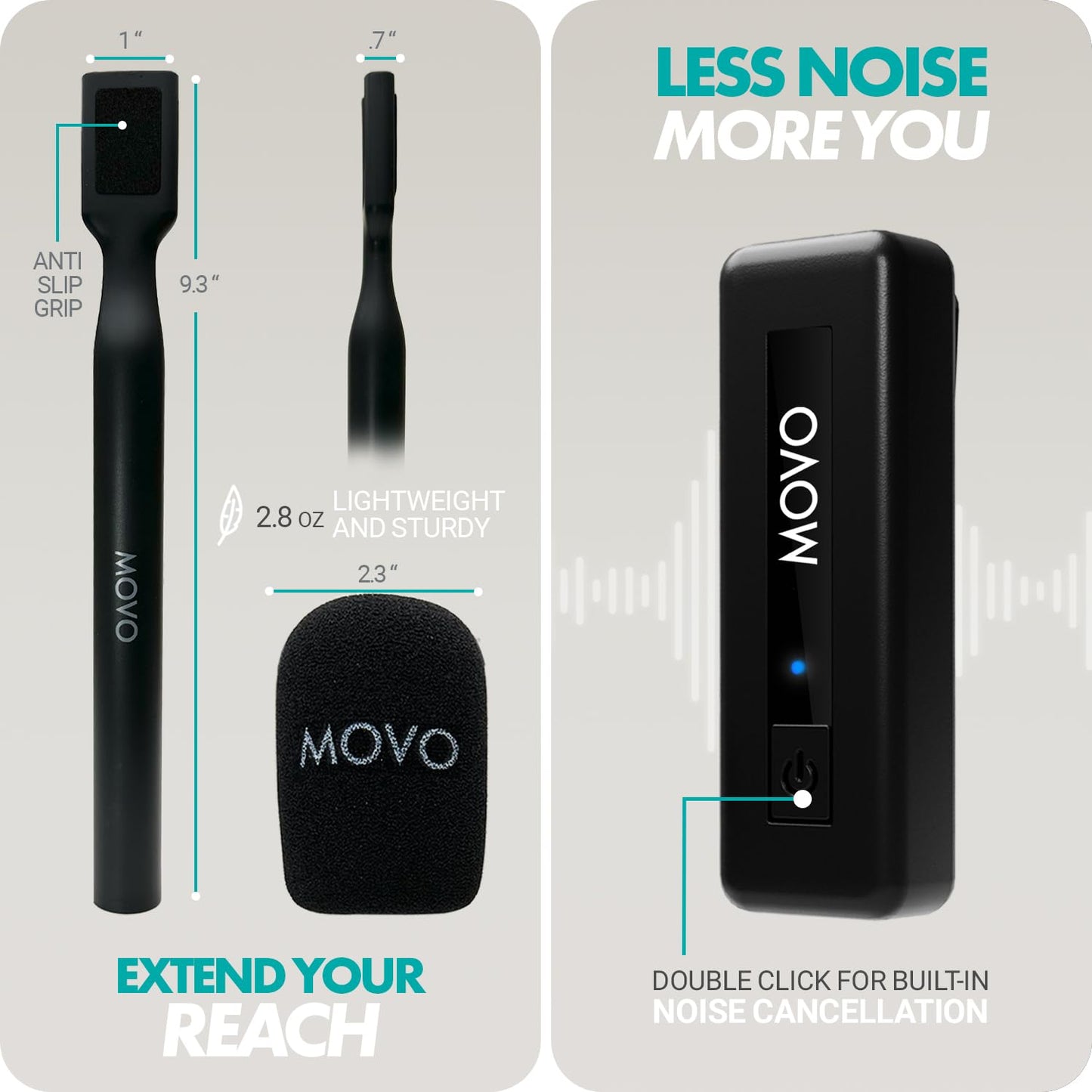 Movo Wireless Mini UC Ultra Compact Wireless Lavalier Microphone for iPhone 15/16/17 and up with WMX-HM Handheld Adapter - Lapel Mic with Handle Mount