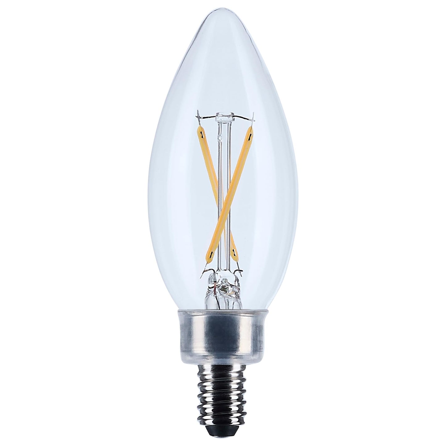 Satco 3W LED B11 Candle Light Bulb 3000K Soft White 200 Lumens Clear Finish E12 Candelabra Base Dimmable 300 Degree Beam Enclosed Fixture Rated Wet