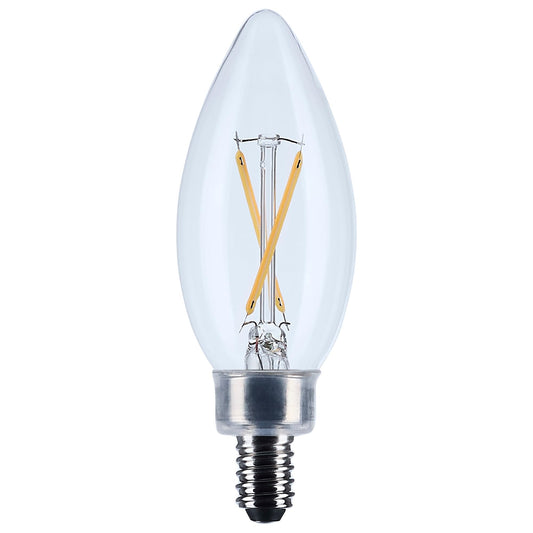 Satco 3W LED B11 Candle Light Bulb 3000K Soft White 200 Lumens Clear Finish E12 Candelabra Base Dimmable 300 Degree Beam Enclosed Fixture Rated Wet