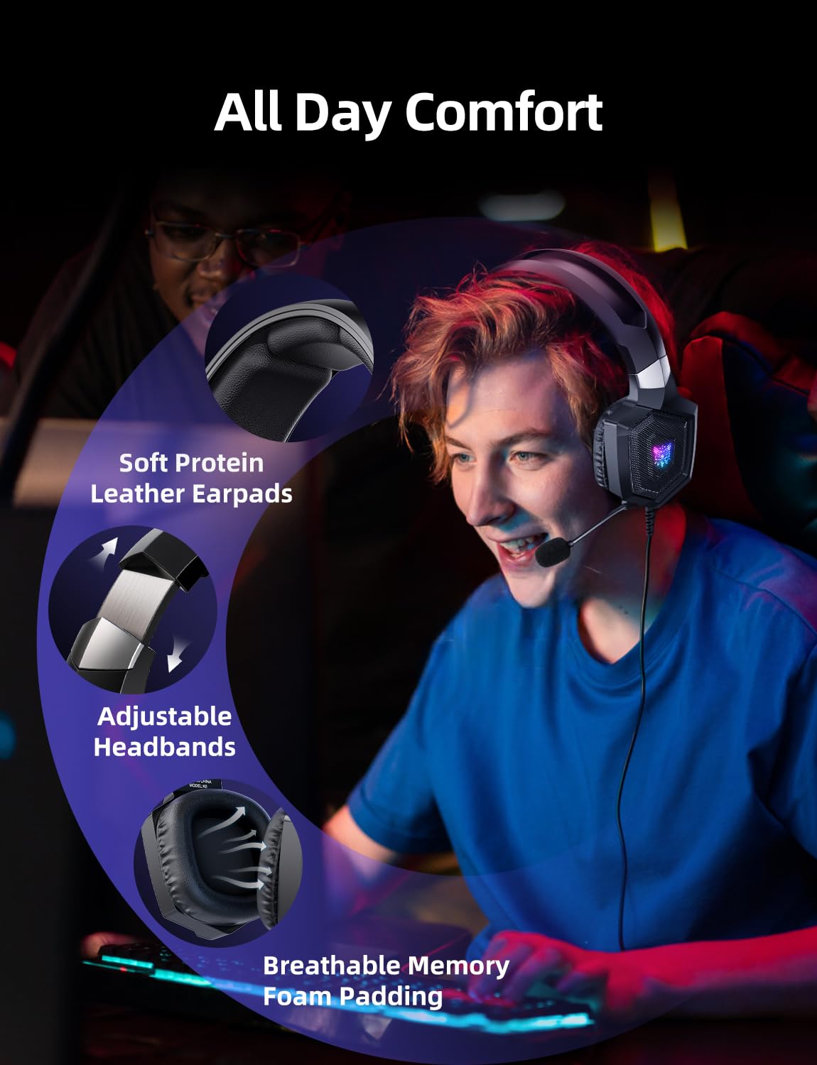 Gaming Headset with Microphone, Gaming Headphones Compatible for PS4 PS5 Xbox PC with RGB Lights, PlayStation Headset with Noise Reduction 7.1