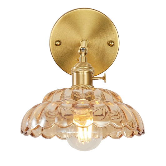 YJQHXY Industrial Style Amber Glass Wall Lights Bedside Lamp with Brass Socket Compatible with E26/E27 Bulbs 110V/120V Hardwired Wall Sconce