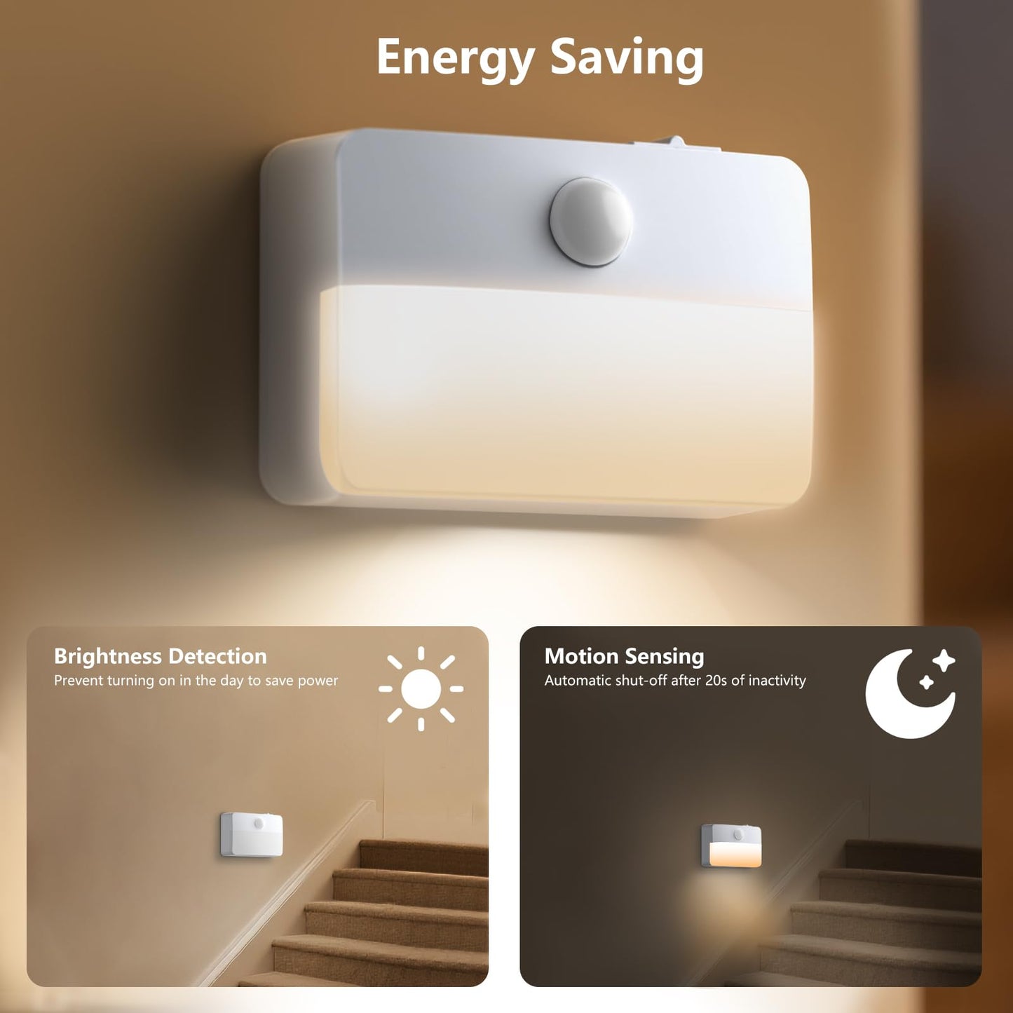 Coolilumi Motion Sensor Night Light Indoor Stair Lights Warm White Stick-On Closet Lights, Battery Operated Hallway Cabinet, Bedroom, Kitchen Lamps (6