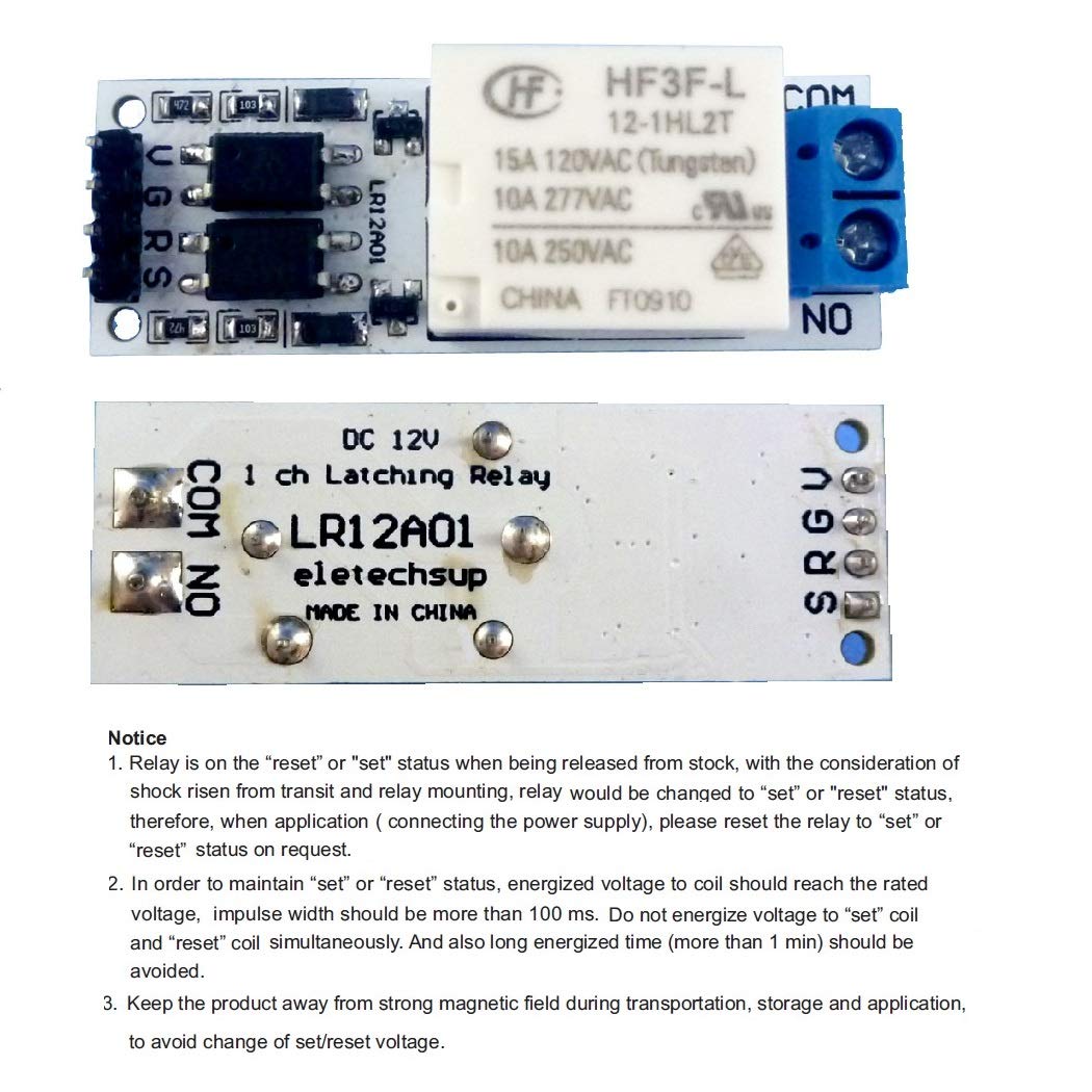 eletechsup DC 12V 10A Magnetic Latching Relay Module Zero Power Hold Switch Bistable Self-Locking Board for LED Motor CCTV PTZ (5)