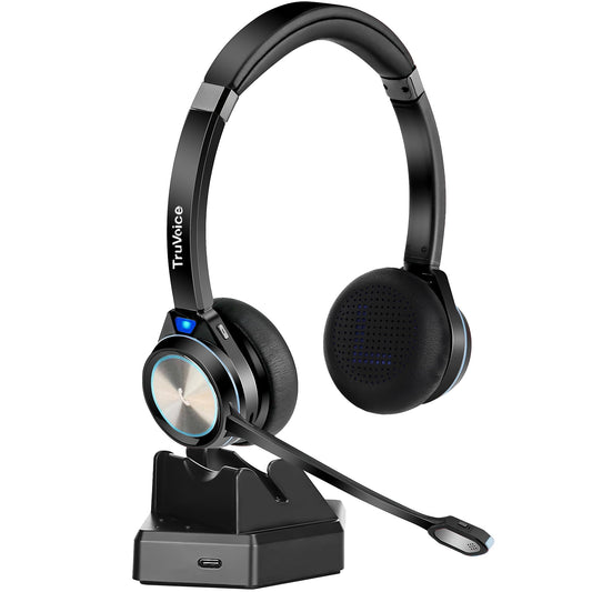 TruVoice BT65 Wireless USB Headset with Hi-Fi Audio and Noise Canceling Microphone - v5.2 Bluetooth Fast Charging Base and 15hr Talk time - Multi…