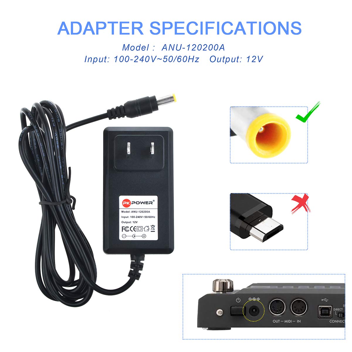 PKPOWER 12V AC Adapter Compatible with Korg PAD KAOSS KP2 KP3 R3 KA203 Dynamic Effects, Power Supply for Digital Piano KORG X50 KA-310 Micro-X 61-Key…