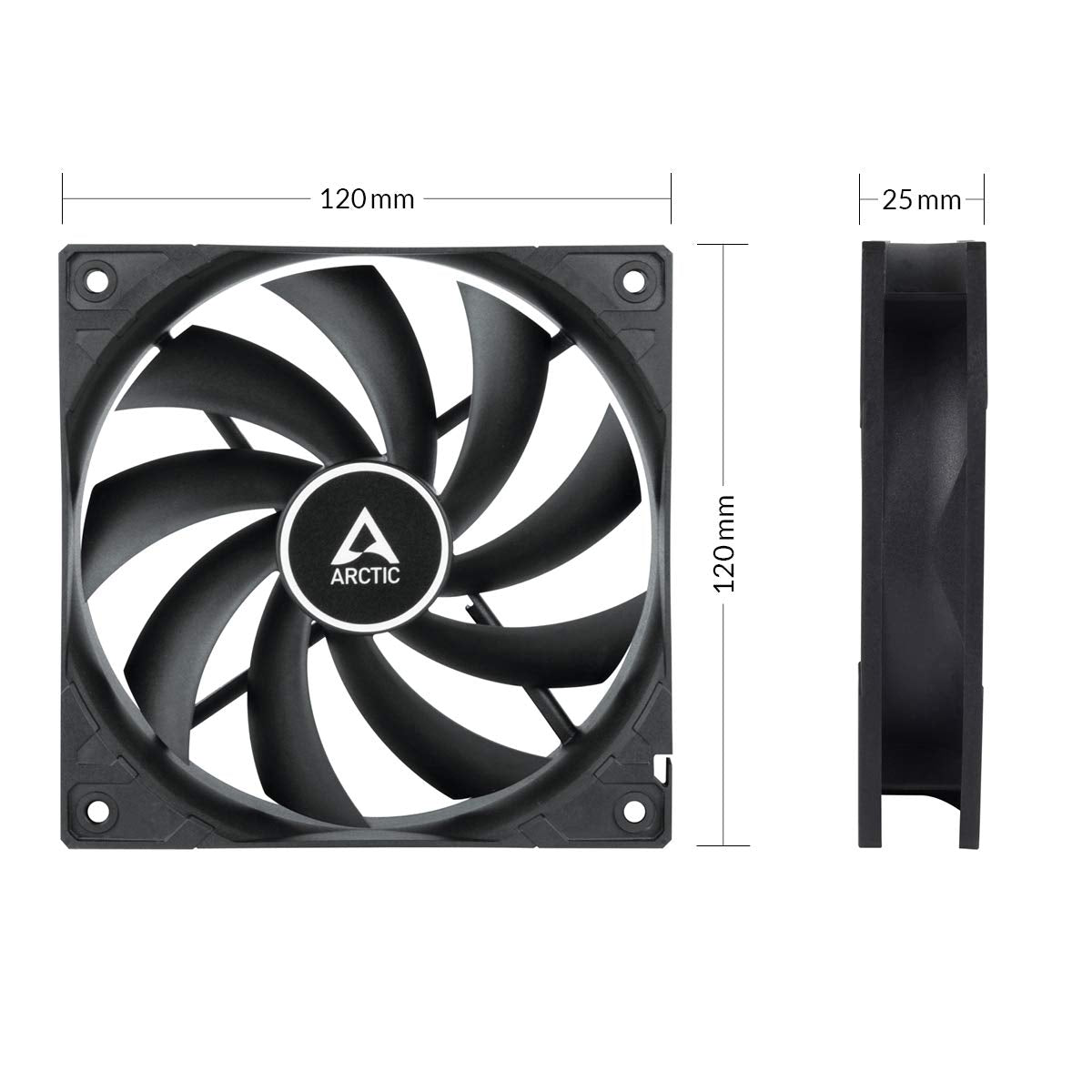 ARCTIC F12 Silent - PC Fan, 120mm Case Fan, Very Quiet Motor, Computer, Almost inaudible, Push- or Pull Configuration, Fan Speed: 800 RPM - Black
