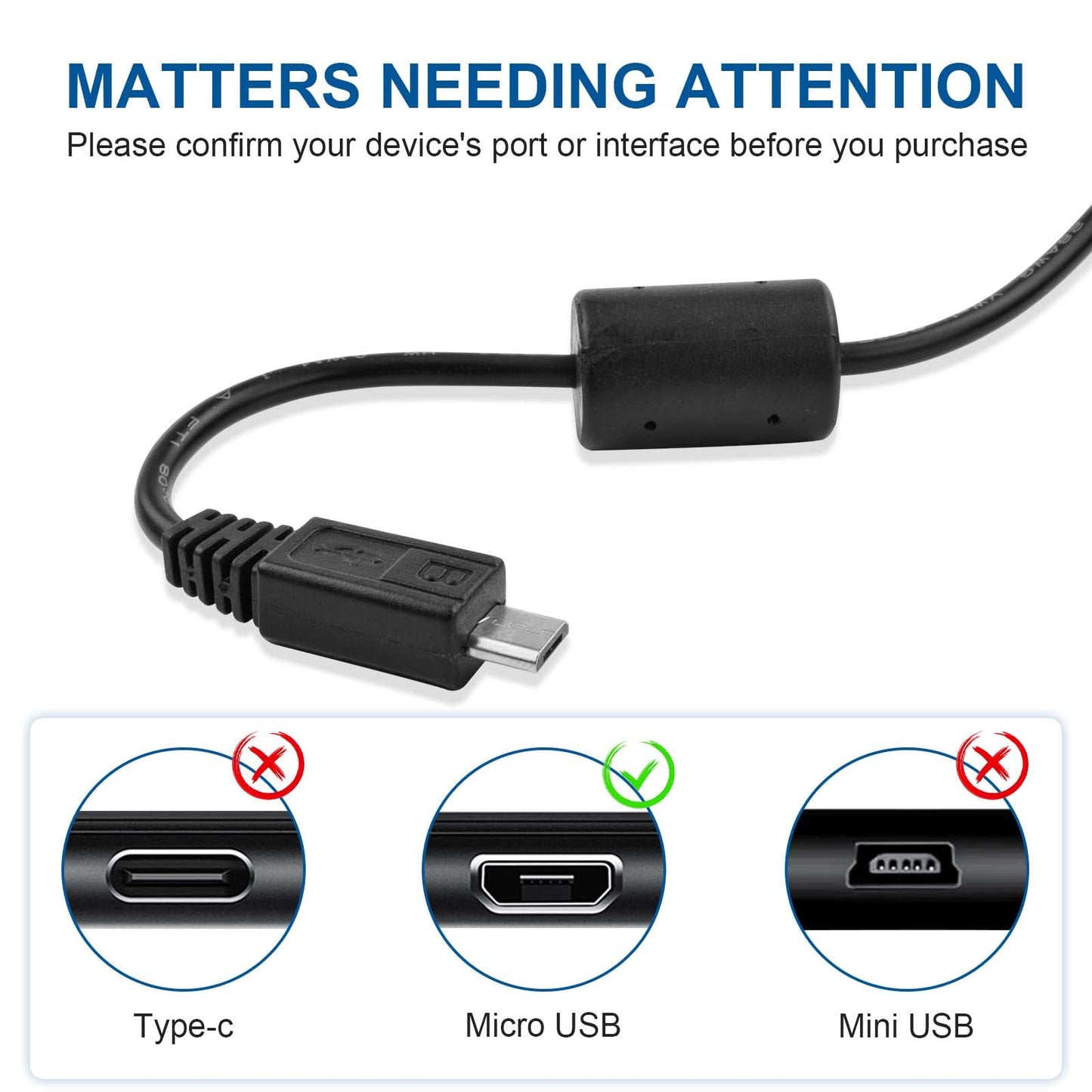 Replacement Camera Micro USB Charger Cable Data Sync Cord Compatible with Canon EOS M50, PowerShot G7X Mark II, G9 X Mark II, SX620 HS, SX720 HS