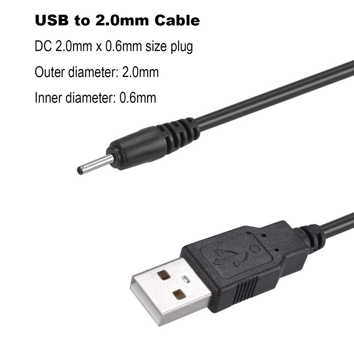 NEORTX USB to DC 2.0mm Cable, 1.5ft/0.5m USB 2.0 Type A Male to DC 2.0mm x 0.6mm 5 Volt DC Barrel Jack Power Adapter Connector Charging Cable