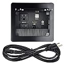 Tabletop Brush Flip Connectivity Box with 2 AC Power + 2 USB Charger + HDMI + 1 3.5mm Audio + USB-C Data + RJ45(cat6) for Conference Room (Black)