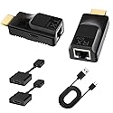 Sitechylor Hdmi Over Ethernet 196ft Audio 1080p@60hz Video Over Cat5 Cat6 Ethernet Cable Plug and Play with HDMI Converter Cable,Type-C Power Cable