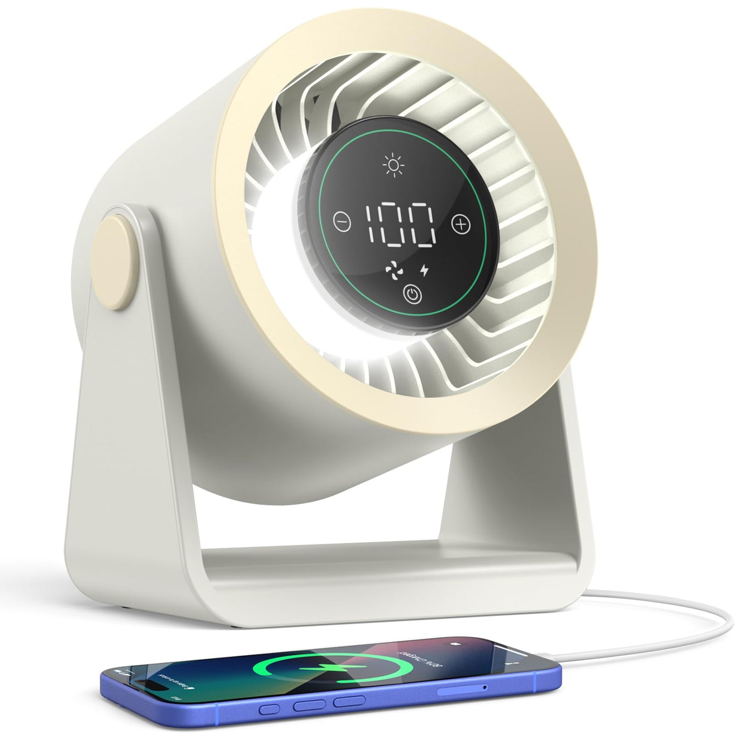 Ausic Powerful Desk Fan Rechargeable Battery Powered, 15200mAh Small Turbo Bedside Fans for Cooling and Sleep, Personal USB Fans With LED Light