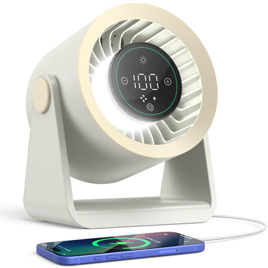 Ausic Powerful Desk Fan Rechargeable Battery Powered, 15200mAh Small Turbo Bedside Fans for Cooling and Sleep, Personal USB Fans With LED Light