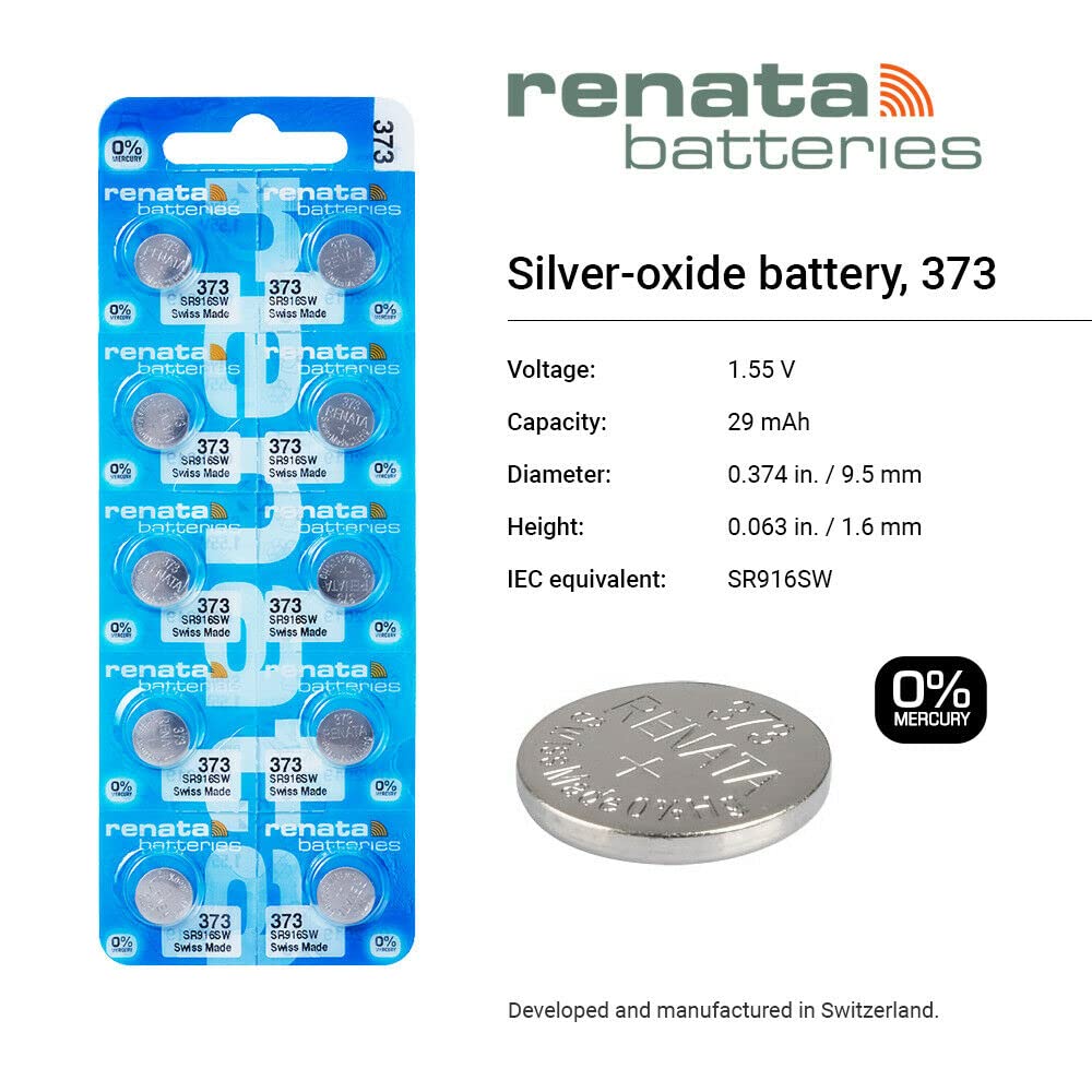 Renata 373 SR916SW Batteries - 1.55V Silver Oxide 373 Watch Battery (2 Count)