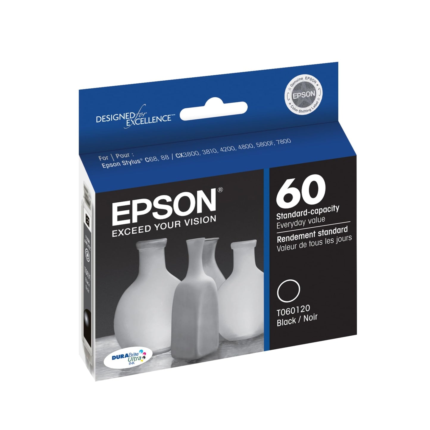 Epson T060 DURABrite Ultra -Ink Standard Capacity Black -Cartridge (T060120-S) for Select Stylus Printers