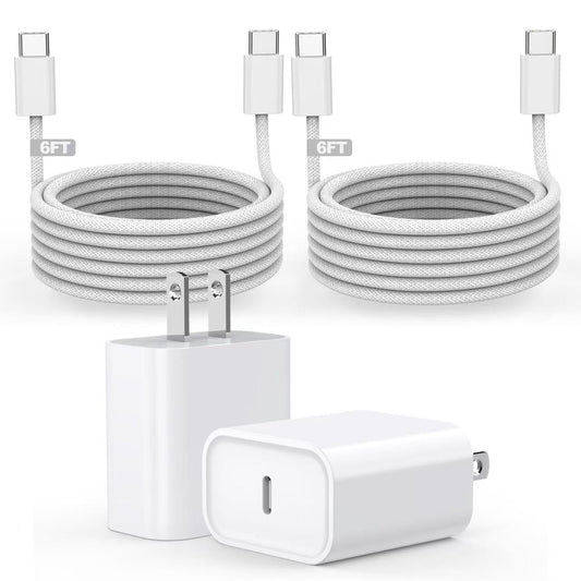 [Apple MFi Certified] iPhone Air/17 Charger,USB C Fast Charging 2Pack 20W Apple Charger Type C Block 6FT USB C to C Woven Cable for iPhone 17 Pro