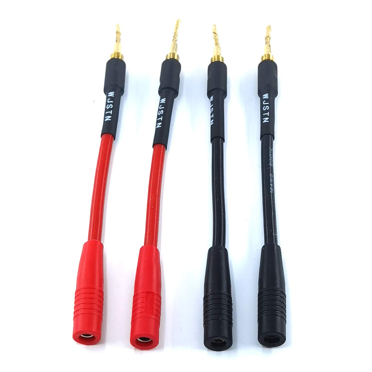 WJSTN-018 Braided Wire Speaker Banana Plugs to 4mm Female Banana Jack Converter, Soft Whip Banana Plug Adapter Cable,4- Packs