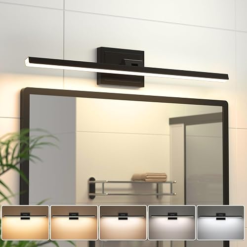 VOLISUN Modern Bathroom Vanity Light 24 inch, Rotatable, 14W Dimmable 5CCT Led Bathroom Light Fixture Over Mirror, Black Bar Vanity Light for Bathroom
