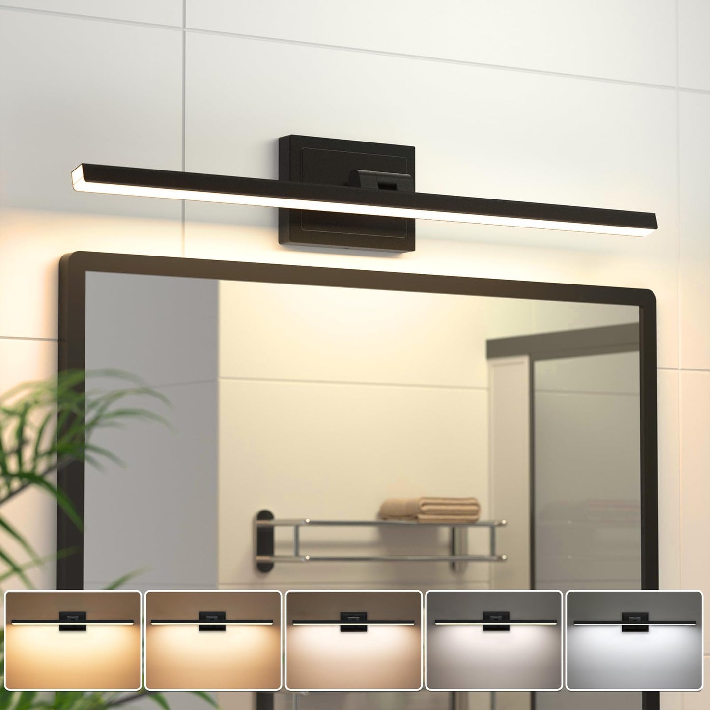 VOLISUN Modern Bathroom Vanity Light 24 inch, Rotatable, 14W Dimmable 5CCT Led Bathroom Light Fixture Over Mirror, Black Bar Vanity Light for Bathroom