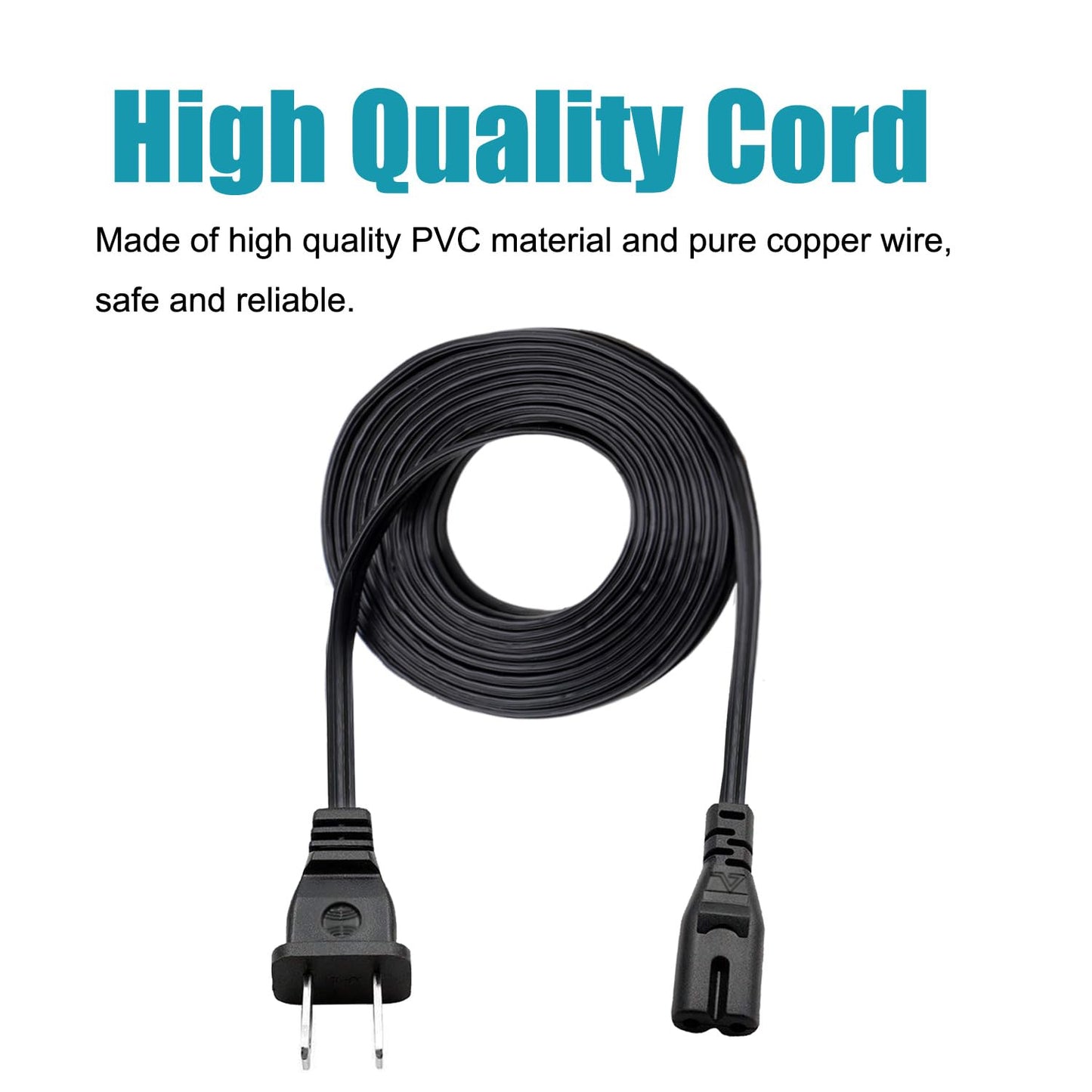 8ft 2 Prong Power Cord Replacement for Sony PlayStation 3 PS3 Slim Power Cord AC Cable