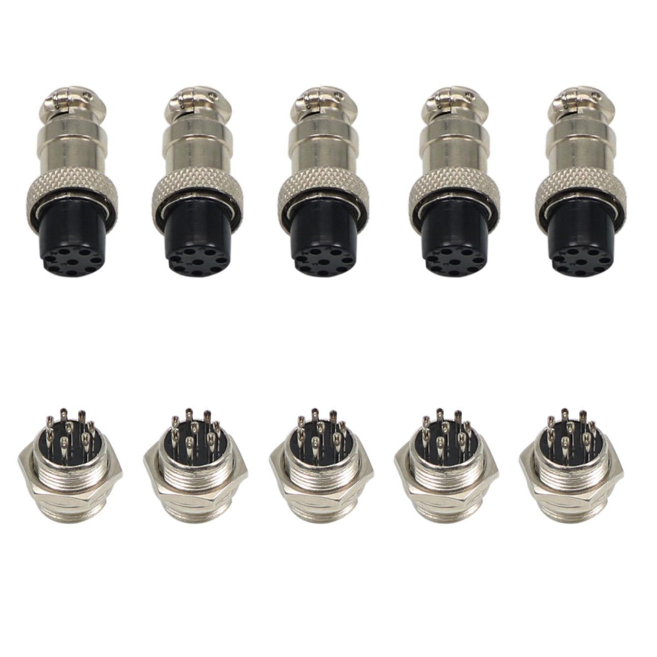 Aviation Plug Connector GX16 8 Pin Panel Metal Mount Circular Aviation Connector Adapter Male Female Plug Socket, Pack of 5 Pairs