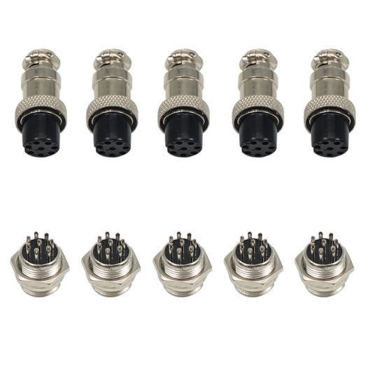 Aviation Plug Connector GX16 8 Pin Panel Metal Mount Circular Aviation Connector Adapter Male Female Plug Socket, Pack of 5 Pairs