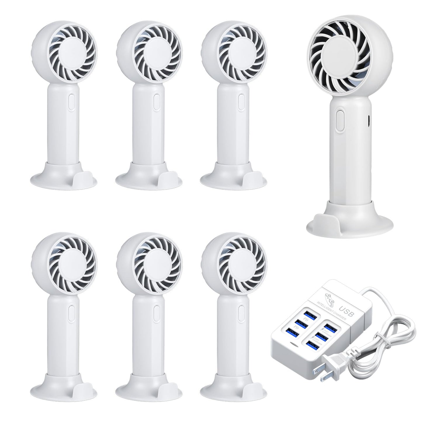 AURAELOS 6 Pack Mini Fans with 6-Port USB Charger, Wedding Favors, Ivory