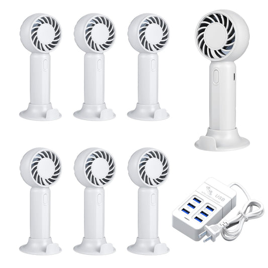AURAELOS 6 Pack Mini Fans with 6-Port USB Charger, Wedding Favors, Ivory