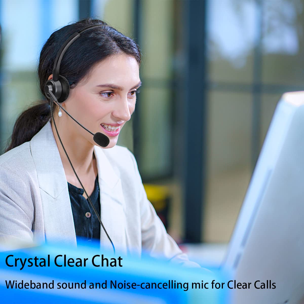 RJ9 Telephone Headset with Microphone Noise Cancelling, Corded Office Phone Headsets for Polycom VVX250 VVX400 VVX500 ShoreTel 230 420 480 Mitel 5320e