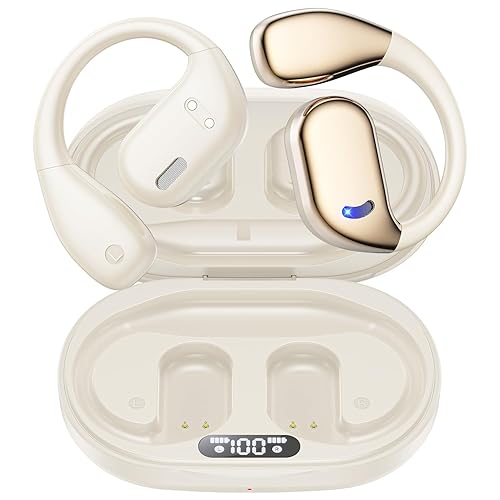 Open Ear Headphones Wireless Bluetooth, 60hrs Play 8D Sound Earphone Sport Earbuds with LED Display Over-Ear Buds with Earhooks Built-in Mic Headset…