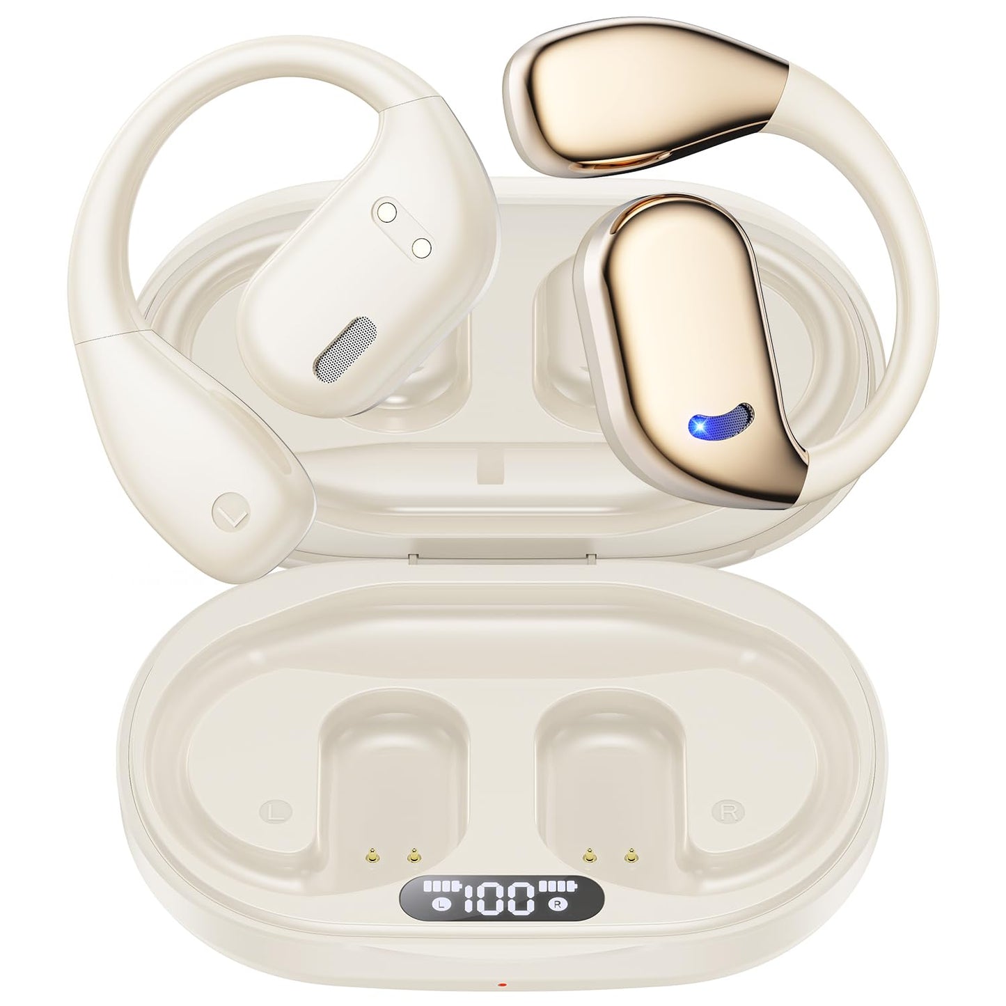 Open Ear Headphones Wireless Bluetooth, 60hrs Play 8D Sound Earphone Sport Earbuds with LED Display Over-Ear Buds with Earhooks Built-in Mic Headset…