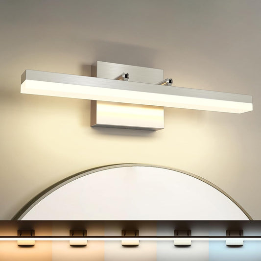 7Degobii Brushed Nickel Vanity Lights - Dimmable 5CCT Bathroom Lighting Fixtures Over Mirror, Adjustable Angle Wall Light, 15.75" Long 12W LED Bar