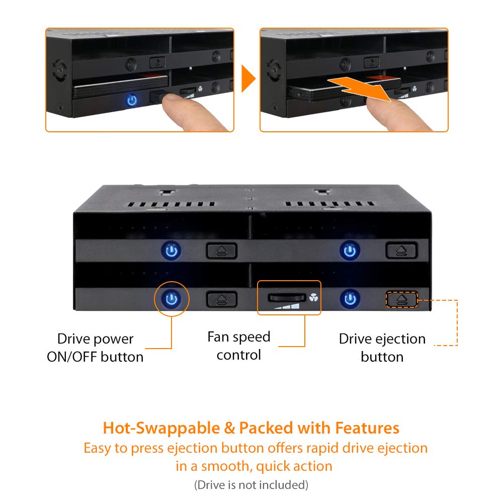 ICY DOCK 4 Bay 2.5" SATA/SAS SSD/HDD Hot-Swap Docking Enclosure for 5.25" Bay - flexiDOCK MB014SP-B R1