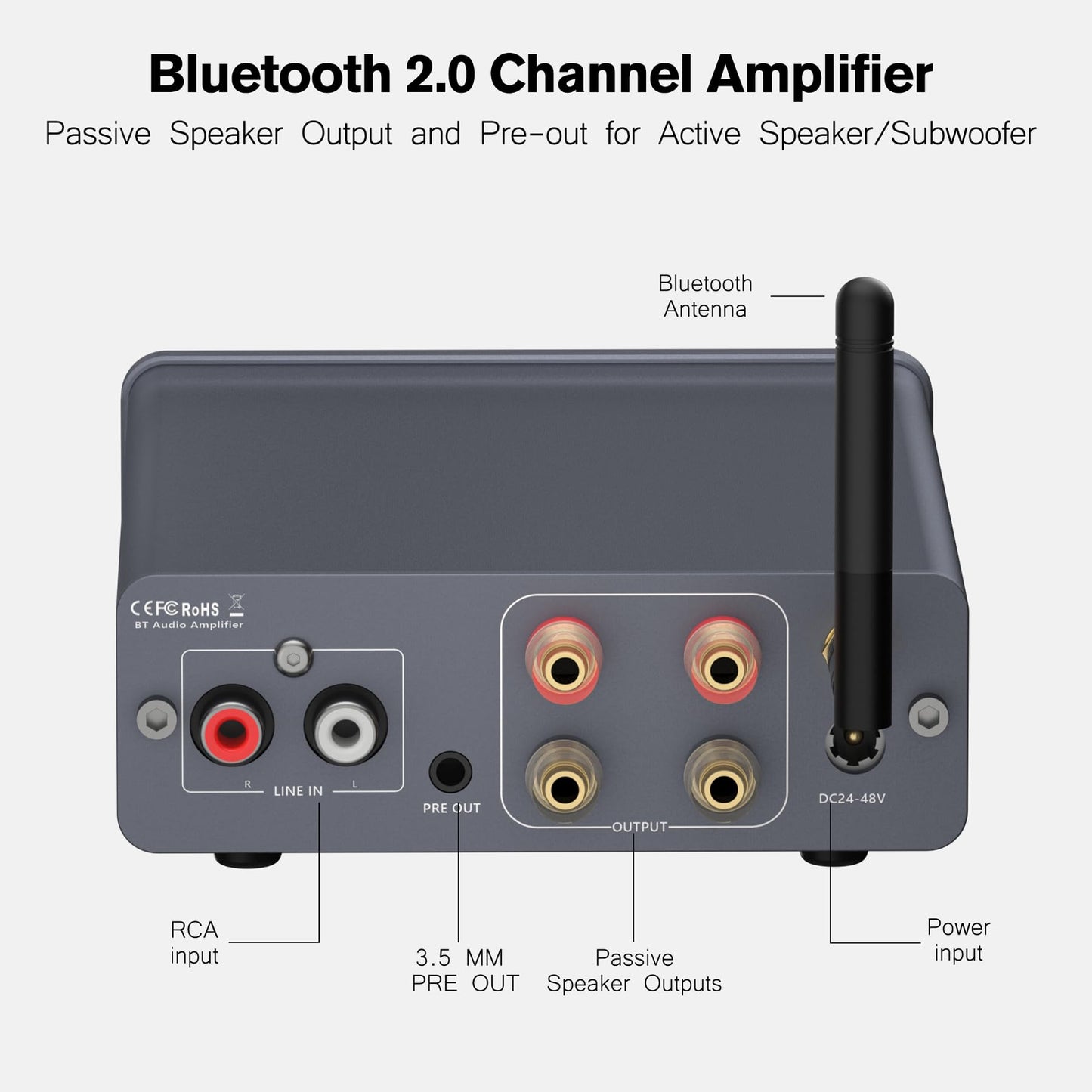 Jancane Amplifier Mini Home Audio Stereo Bluetooth 5.4 Component Amplifier, 300W x2 Wireless TPA3255 2 Channel Class D Amp, Home Outdoor Audio