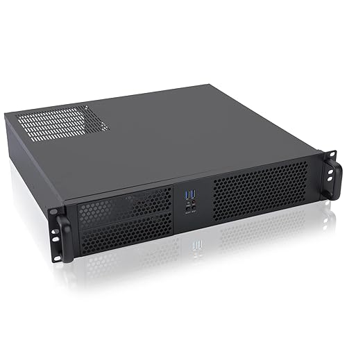 RackChoice 2U Server case Micro ATX Compact Rackmount 2 x 5.25 Chassis Support ATX PS2 PSU with 120mm Fan on top, USB3.0 with 2.0 Adapter