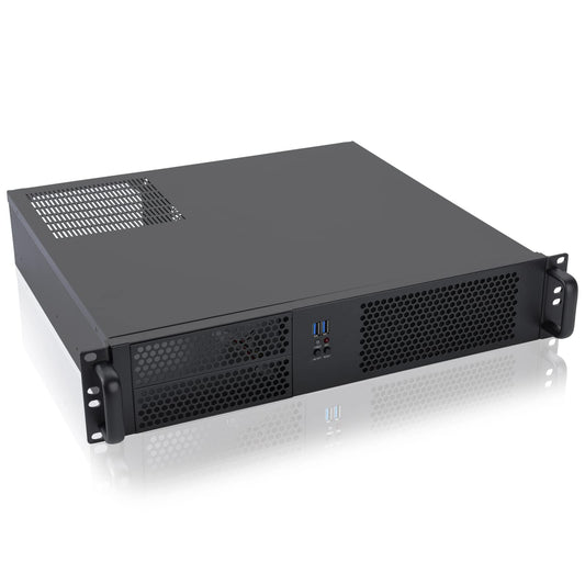 RackChoice 2U Server case Micro ATX Compact Rackmount 2 x 5.25 Chassis Support ATX PS2 PSU with 120mm Fan on top, USB3.0 with 2.0 Adapter