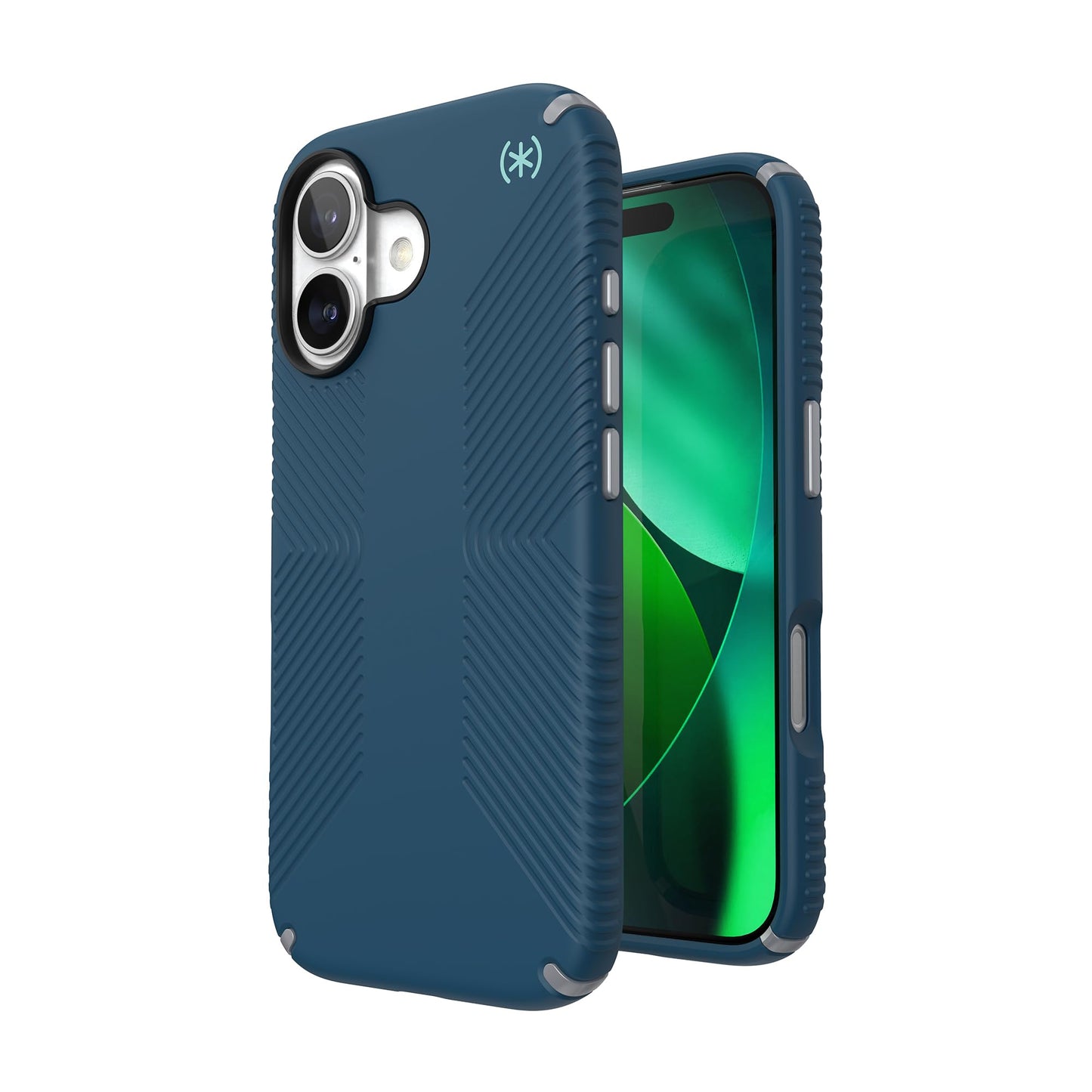 Speck PRESIDIO2 Grip for iPhone 17 Case, MagSafe-Compatible, Slim Protective Case, DEEP SEA/Silver Metallic/Spell Blue