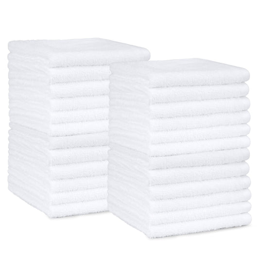 Amazon Basics Cotton Washcloths, Fast Drying, Soft & Highly Absorbent, Machine Washable Bathroom Towels, 12x12 in, White, 24-Pack
