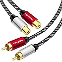 Yeung Qee 2RCA Male to 2RCA Female Extension Cable 1.5 ft, 2 RCA Extension Cable Nylon Braid 2 RCA Male to 2 RCA Female Stereo Audio Extension Cord