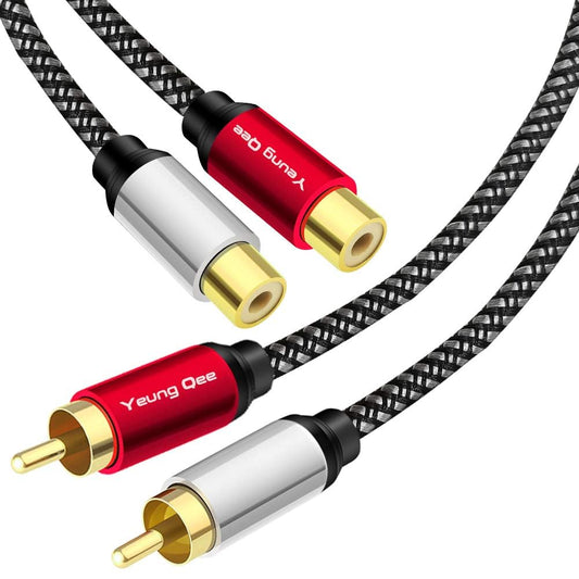 Yeung Qee 2RCA Male to 2RCA Female Extension Cable 1.5 ft, 2 RCA Extension Cable Nylon Braid 2 RCA Male to 2 RCA Female Stereo Audio Extension Cord