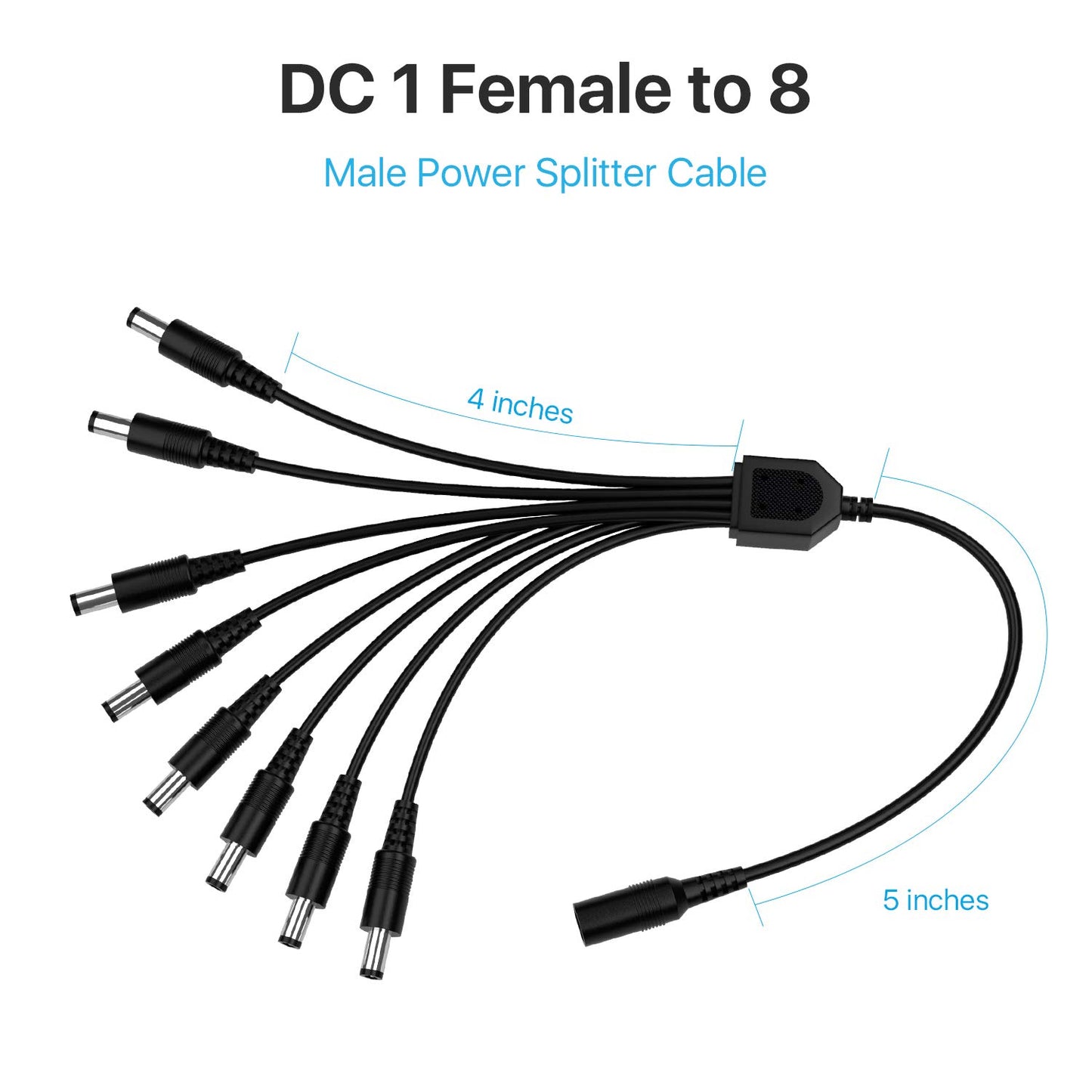 ZOSI 1 Female 2.1mm to 8 Male 2.1mm Plugs DC Power Y Splitter Adapter Cable for CCTV Security Camera