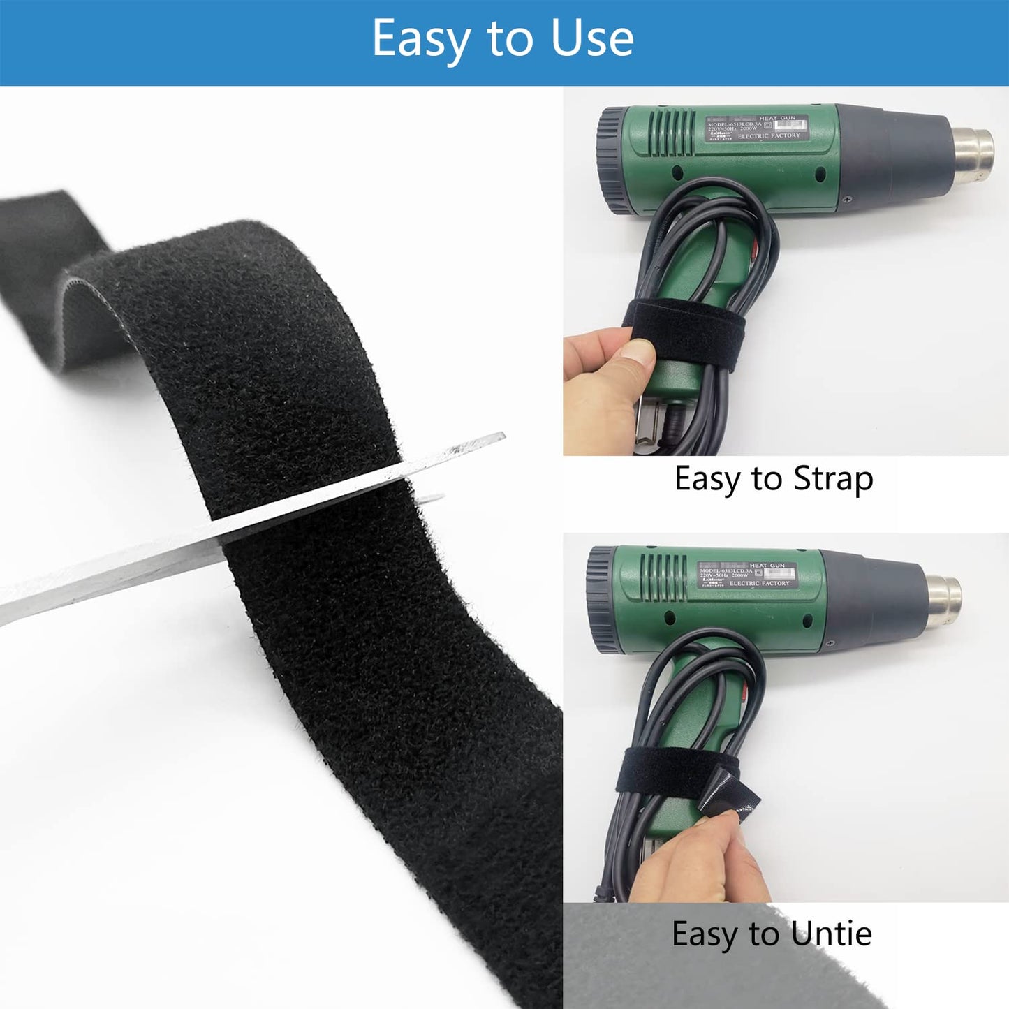 Double-Sided Hook and Loop Straps, Self-Gripping, 1/2 Inch, Cut to Length, Heavy Duty, Quick Wrap Cable Straps, Hook and Loop Roll for Bundling