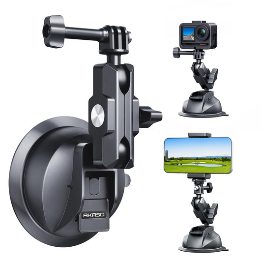 AKASO Suction Cup Car Mount with Phone Holder for GoPro Hero 13 12 11 10 9, Insta360 X5 X4 X3, DJI Action, Osmo 360, 360, EK7000/EK7000 Pro, Brave 4/4