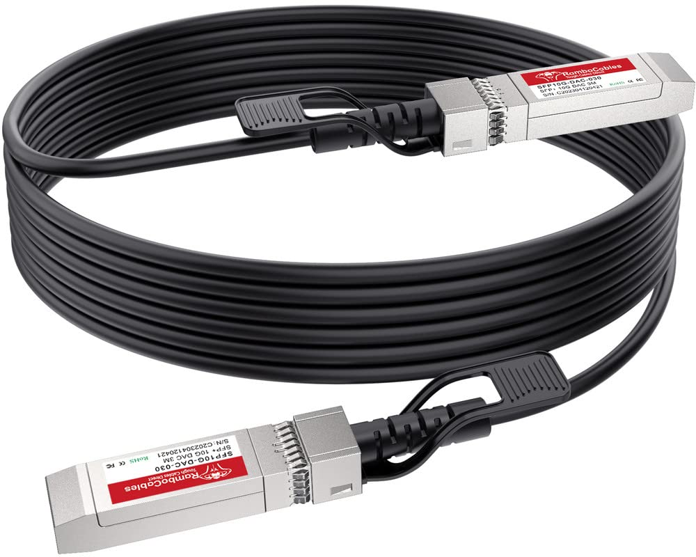 RamboCables DAC Cable, (16ft/5m) 10G SFP+ Ethernet Copper Twinax Cable, for Cisco SFP-H10GB-CU5M, Length Options: 0.3m-7m