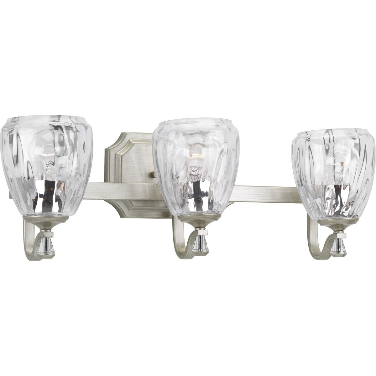 Progress Lighting Anjoux Collection 3-Light Clear Water Glass Luxe Bath Vanity Light Silver Ridge