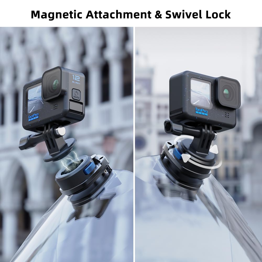 SUREWO Motorcycle Windshield Clip for Go pro,Magnetic Motorcycle Windshield Clip Camera Mount Compatible with Gopro Hero 13/12/11/10/9/8/7,DJI Action