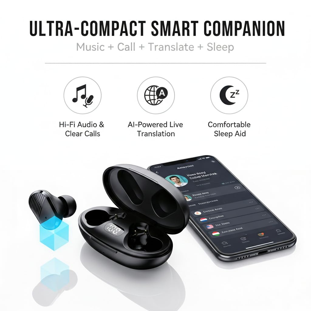 [2026 AI] Translation Earbuds, Invisible Sleep Headphones for Side Sleepers, Wireless Buds Support 144 Languages Real-Time Simultaneous…